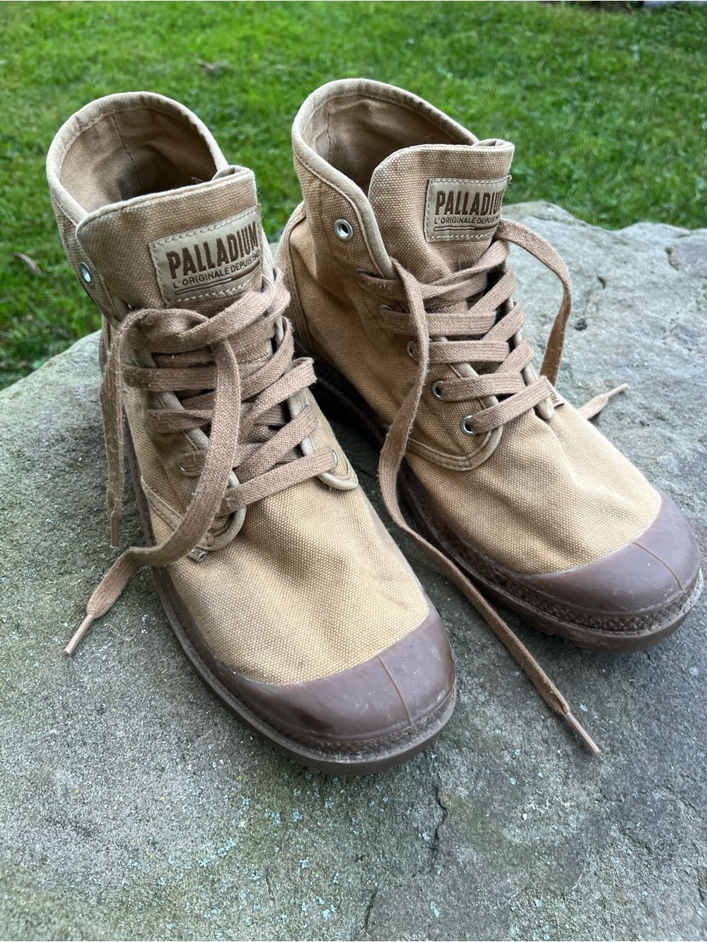 Palladium Tan Canvas High-Top Lace Boots